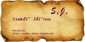 Simkó János névjegykártya