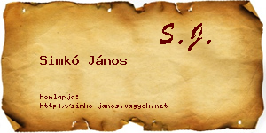 Simkó János névjegykártya